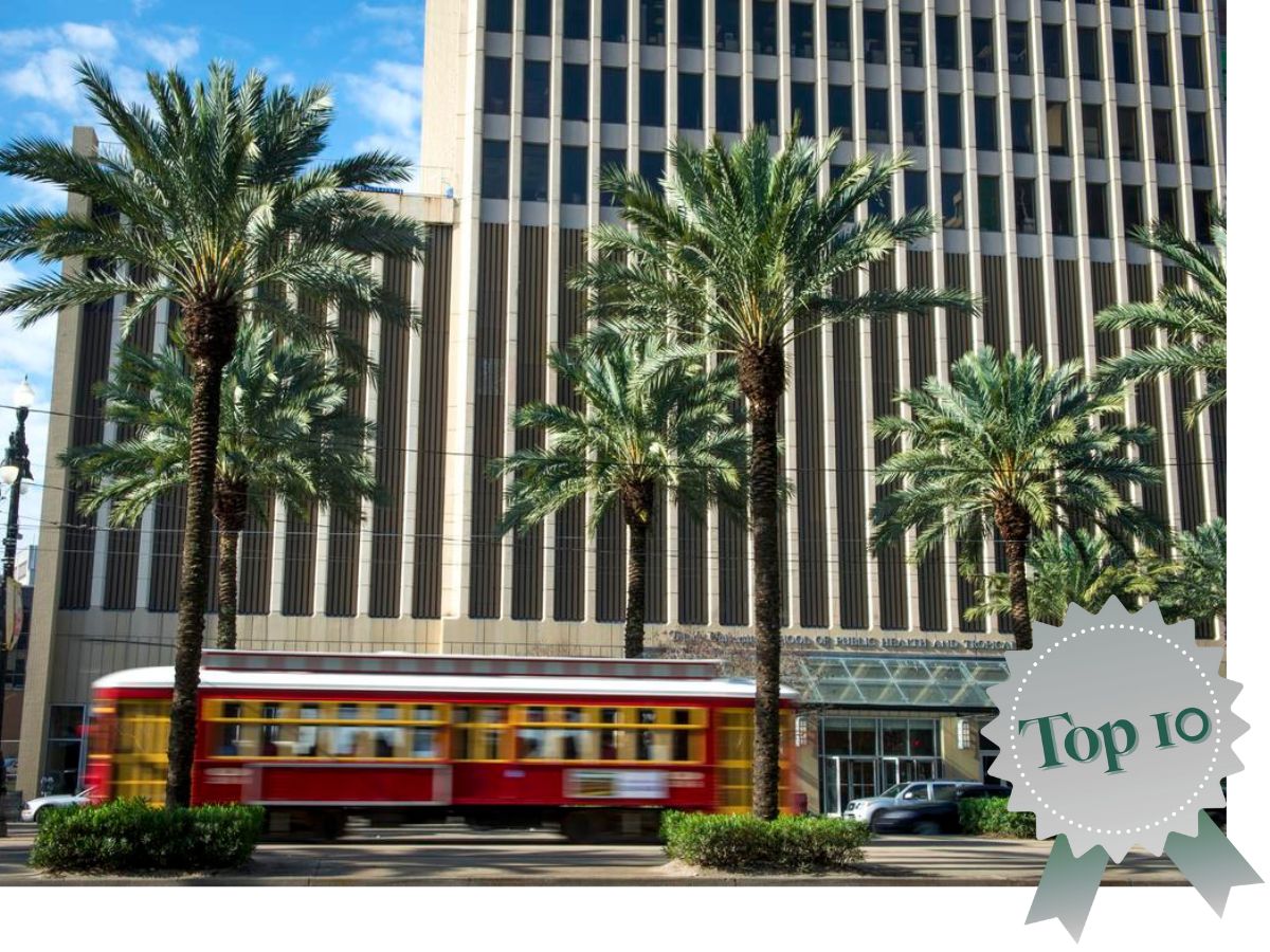 Tidewater BUilding on Canal Street in New Orleans with a Top 10 ribbon in the lower right corner