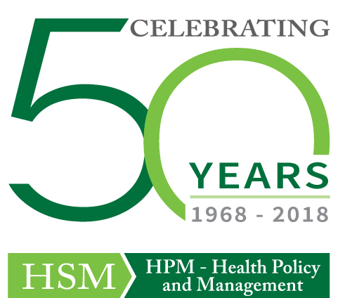 Health policy and management anniversary logo, decorative image