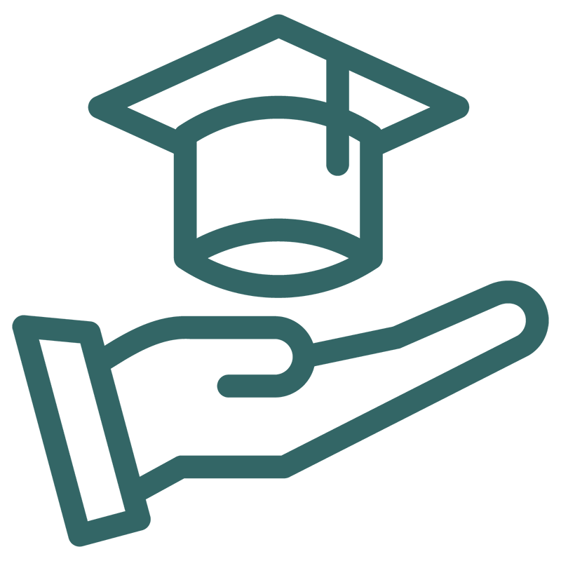 decorative image, icon of mortar board with hand