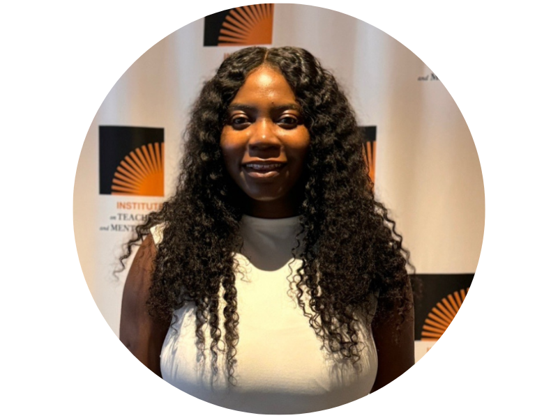 Photograph of INNGIDE OSIRUS, smiling woman with long curly hair and white top, against a logo banner.