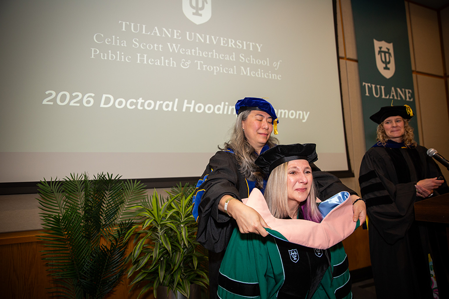 Elizabeth Naylor being hooded at drph ceremony