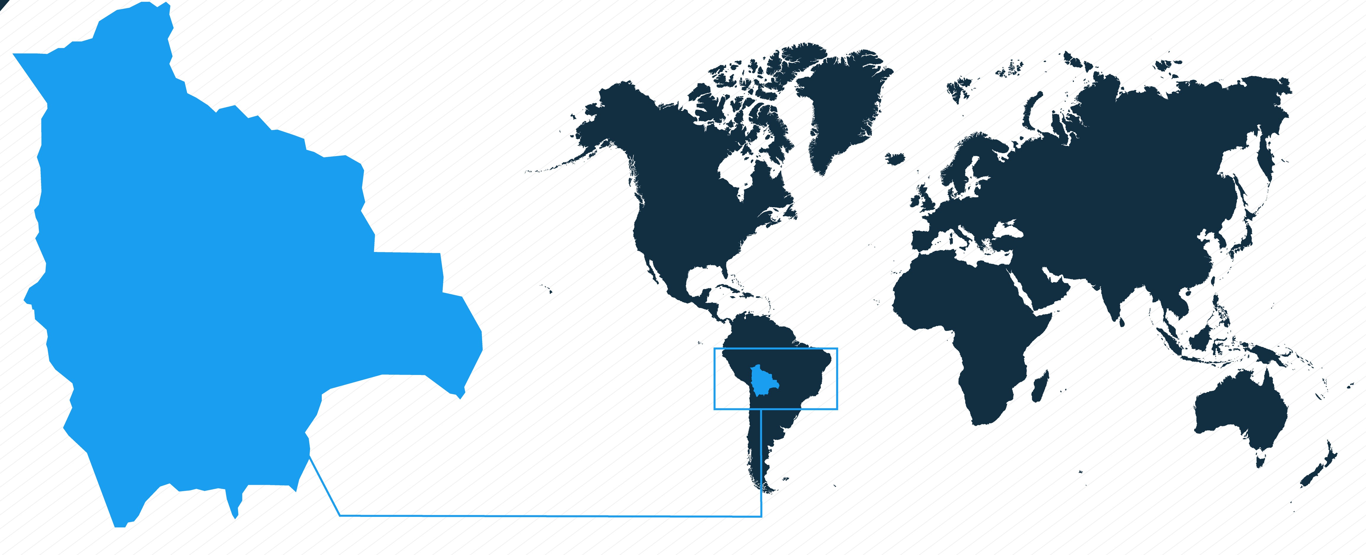 Graphic: Bolivia map in blue, with its location highlighted on a world map.