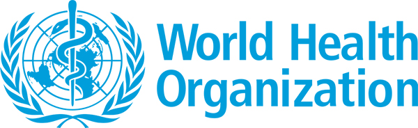 World Health Organization logo. Blue emblem featuring a globe and a medical staff.