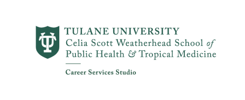 School logo lock up that reads Celia Scott Weatherhead School of PUblic Health and Tropical Medicine | Career Services Studio, with the Tulane shield to the left of the words