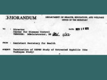 Copy of Memorandum terminating Tuskegee Syphillis study