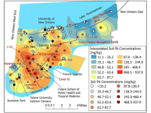 A map showing lead concentration in New Orleans.
