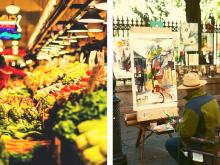Fresh Food at a farmer's market and painter in French Quarter